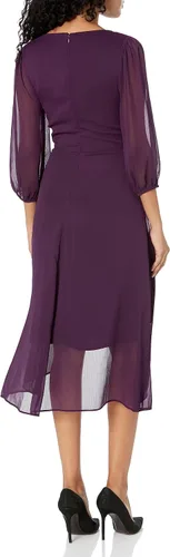 Vista 2 de DKNY Vestido cruzado de gasa con manga 34 para mujer