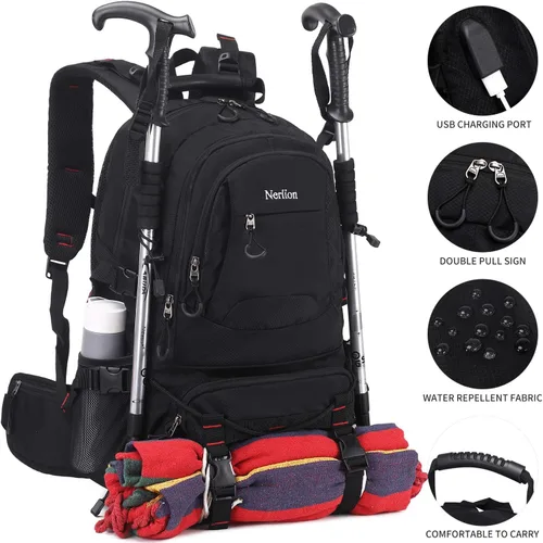 Vista 2 de Mochila de senderismo NerIion de 40L, mochila de viaje para hombres y mujeres, mochila impermeable para camping al aire libre, mochila ligera de día