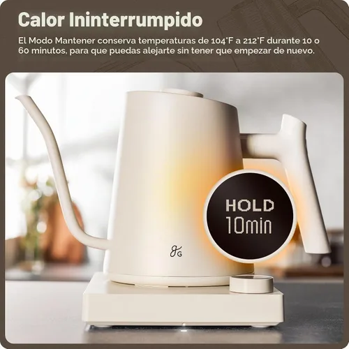 Vista 6 de Greater Goods - Hervidor eléctrico de cuello de cisne, 1200W de acero inoxidable con control de temperatura de precisión, hervido rápido, sin BPA