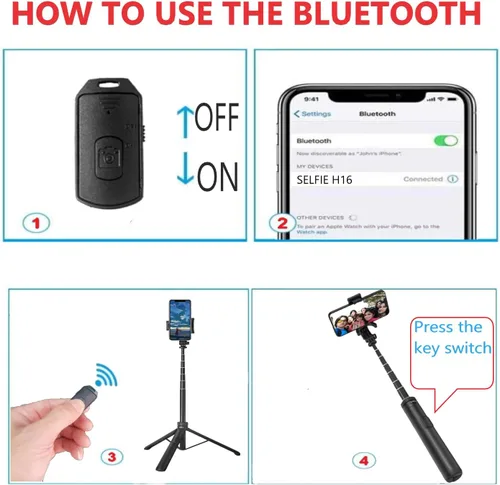 Vista 4 de Trípode de 66 pulgadas para iPhone y cámara, trípode portátil para teléfono con control remoto recargable y soporte giratorio para teléfono, palo