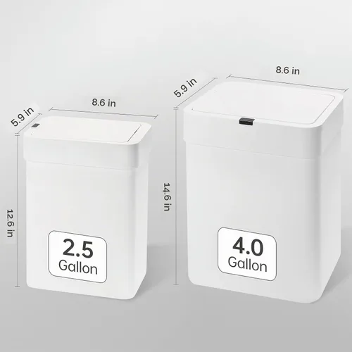 Vista 2 de SYNCVIBE Paquete de 2 cubetas de basura para baño con tapa - 2.5 galones y 4 galones con sensor de movimiento, basurero inteligente, papelera