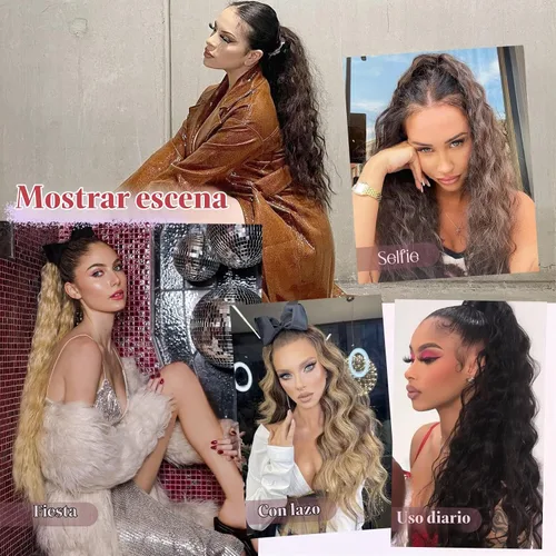 Vista 5 de HOOJIH Extensión de cola de caballo, extensiones de cabello con cordón para cola de caballo de 26 pulgadas de largo, pelo rizado y ondulado natural