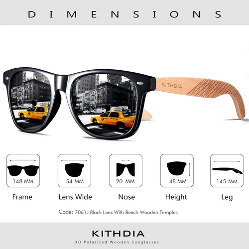 Vista 4 de Kithdia gafas de sol de madera de bambú hechas a mano para hombres y mujeres con lente polarizada - gafas de sol de madera S7061