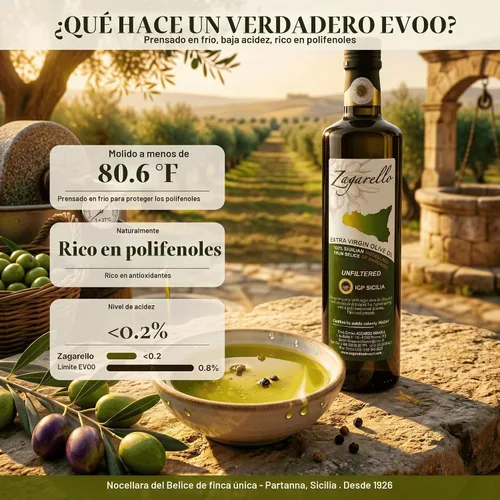 Vista 5 de Zagarello Aceite de oliva italiano 100% trazable extra virgen, 8.45 onzas líquidas sin filtrar, puro, certificado IGP