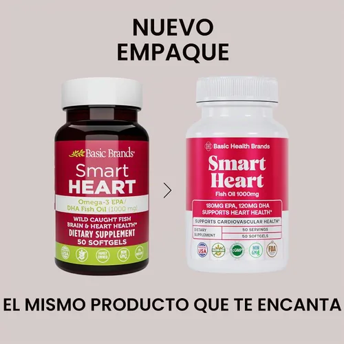 Vista 2 de Basic Brands Smart Heart Omega-3 Aceite de pescado 1000 mg – Apoya la salud del corazón, triglicéridos saludables, función cerebral y bienestar
