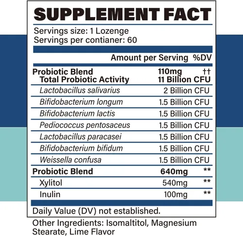 Vista 7 de Probióticos orales para el mal aliento bucal, 11 mil millones de UFC probióticos masticables para dientes y encías, boca seca, restauración