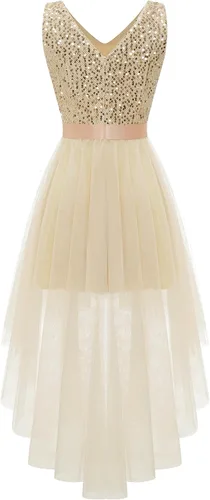 Vista 4 de Dressystar Vestido de lentejuelas brillantes con purpurina para mujer, vestido de cóctel de graduación, boda, vestido de fiesta formal de tul