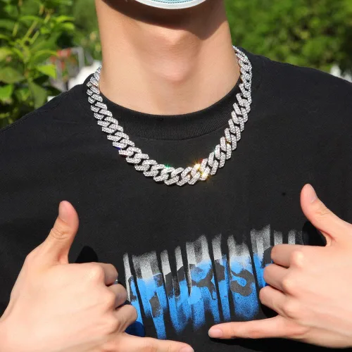 Vista 5 de FunParrot Collar de cadena cubana resistente Hip Hop para hombre (plata, 24in-18-B), Metal, Diamantes de imitación