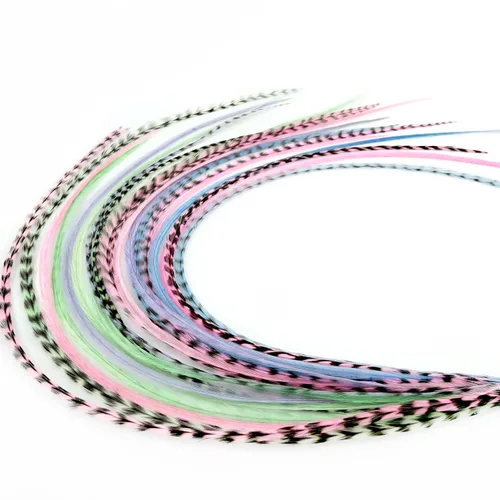 Vista 14 de 21 extensiones de cabello de color azul, kit de gallo de 9 a 14 pulgadas de largo, con 20 cuentas de microenlace, plumas 100% reales, estilo bohemio