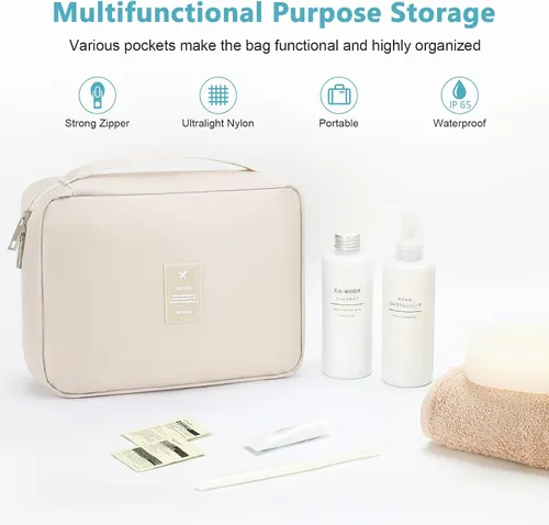 Vista 3 de Mossio - Bolsa de aseo colgante con gancho resistente - Organizador de viaje grande y portátil para cosméticos y maquillaje para hombres y mujeres