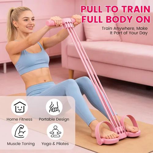 Vista 3 de Bandas de resistencia de pedal con asas, 6 tubos de goma natural para pedal de pie, banda de resistencia para entrenamiento de estiramiento