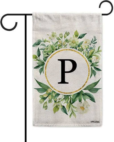 Vista 41 de Monogram Initial Letter P House Flag Flower Wreath Simple Style Letter Flag 28x40 Inch Vertical Double Sided for Outdoor Yard Decor