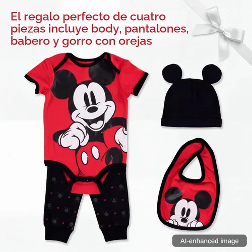 Vista 7 de Disney Mickey Mouse - Conjunto de 4 piezas para bebé recién nacido a bebé Rojo/Negro