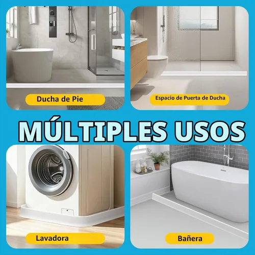 Vista 6 de Presa de agua de umbral de ducha de 3.8 pulgadas de alto, plegable, autoadhesiva, protección contra salpicaduras de agua, bloqueador de agua