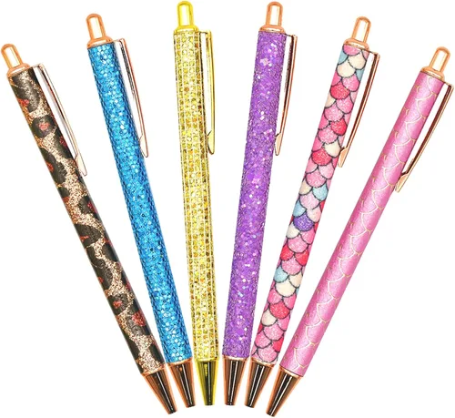 Vista 7 de 6 bolígrafos brillantes de metal con estampado de leopardo, tinta negra para mujeres y niñas, bodas, fiestas, oficina