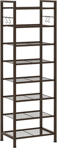 Vista 13 de usikey Zapatero de 10 niveles estrecho 20-30 pares, estante de zapatos alto y resistente de metal con 4 ganchos, almacenamiento delgado de zapatos
