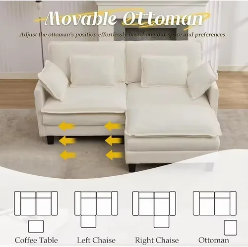 Vista 3 de Sofá modular modular de 77.6 pulgadas en forma de L, cómoda nube con otomana movible, asiento extra profundo