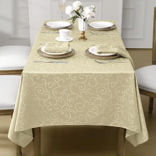 Vista 7 de Romanstile Mantel Rectangular de Jacquard, Mantel de Mesa Impermeable Elegante con Patrón Floral Rizado de Damasco, Cubierta de Mesa Decorativa