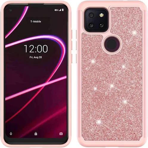 Vista 2 de Funda protectora para T-Mobile Revvl 5G con protector de pantalla y protector de pantalla brillante de goma con diamantes brillantes para niñas