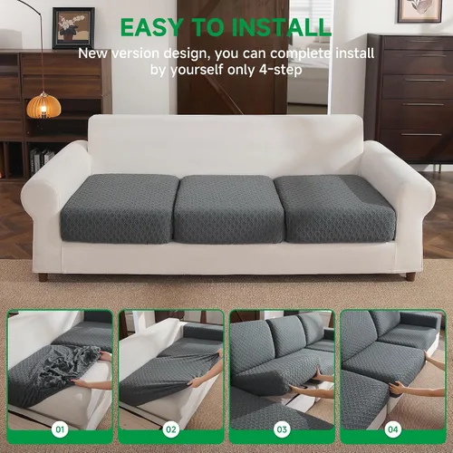 Vista 8 de OHSIO Funda para sofá, funda elástica para sofá, fundas de cojín de asiento suave, lavable, funda de sofá modular en forma de L, resistente al Gris