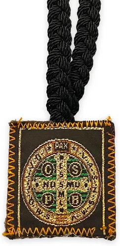 Vista 2 de San Benito - Collar escapulario negro con cadena, regalo religioso de San Benito, Nylon, No es una piedra preciosa