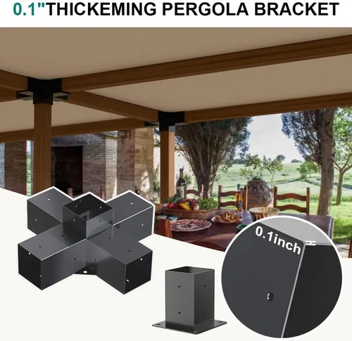 Vista 7 de Kit de pérgola - Soportes de 5 vías para vigas de madera de 4 x 4 pulgadas, cenadores, patio y cobertizos
