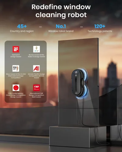 Vista 2 de BNZ Robot Limpiador de Ventanas Inteligente, Limpiador de Ventanas con Turbo Doble y Doble Espray Automático con Múltiple Sistema de Seguridad