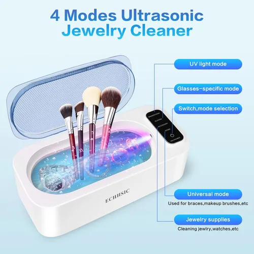 Vista 4 de Limpiador ultrasónico de joyería 47kHz Máquina de limpieza ultrasónica adecuada para anillos de joyería, gafas, dentaduras postizas, correas