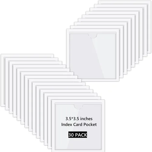 Vista 10 de Paquete de 30 bolsillos autoadhesivos para tarjetas de índice, con apertura superior, tarjetero ideal para organizar y proteger tus tarjetas