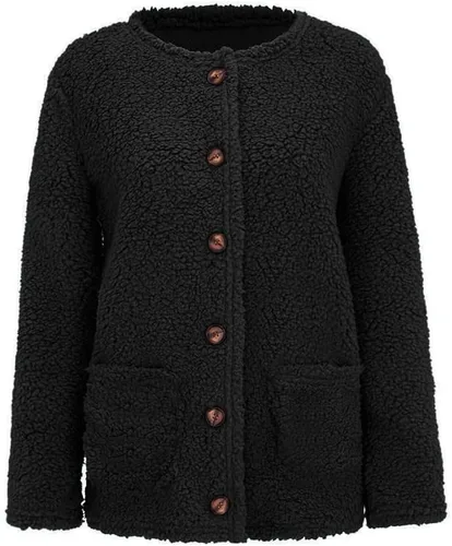 Vista 7 de Blasgw Chaqueta de forro polar mullido para mujer, con botones, con capucha, cómoda, de gran tamaño, con bolsillo