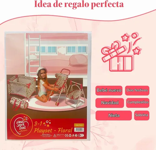 Vista 5 de Juego de Muebles de Cuna y Cochecito de Muñeca de Lujo, Juego de Accesorios Multi para Muñecas de 18", Incluye Cochecito de Muñeca, Columpio y Cama