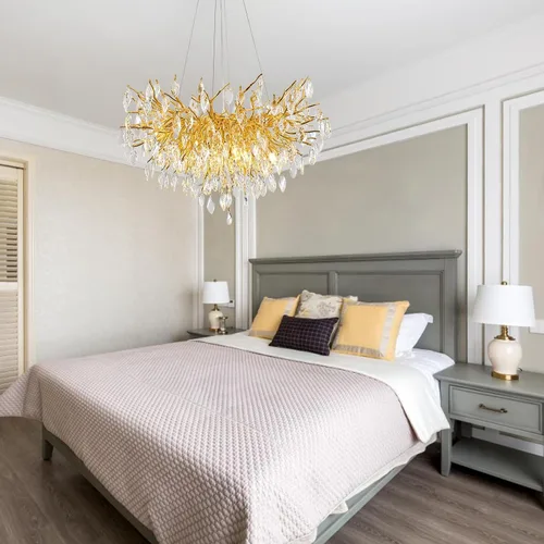 Vista 7 de Candelabro de cristal para comedor, lámpara moderna de 24 pulgadas para sala de estar, candelabros de rama de árbol dorado con 8 luces, lámpara