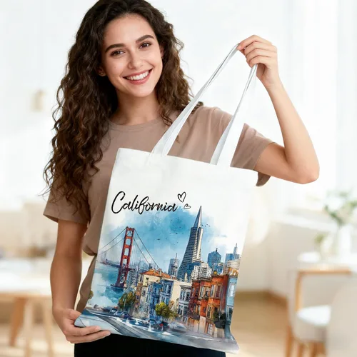 Vista 7 de Bolsa de algodón para mujer, regalos de recuerdos, bolsas de tela reutilizables, regalos de diseño artístico de acuarela