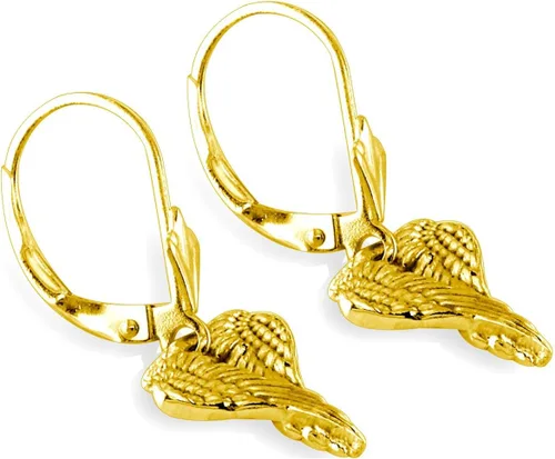 Vista 2 de Mini ángel amor corazón alas arete, 12mm en Oro Amarillo De 14K