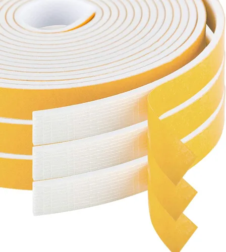 Vista 34 de Burlete de cinta de espuma autoadhesiva blanca para puertas y ventanas de 1 pulgada × 3/4 pulgada × 13 pies, tira de sellado de espuma de alta Blanco