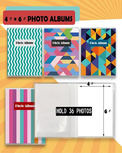 Vista 4 de Álbumes de fotos pequeños de 4 x 6 pulgadas, paquete de 4 unidades, capacidad para 36 fotos cada uno, mini álbumes de fotos de 4 x 6, álbumes