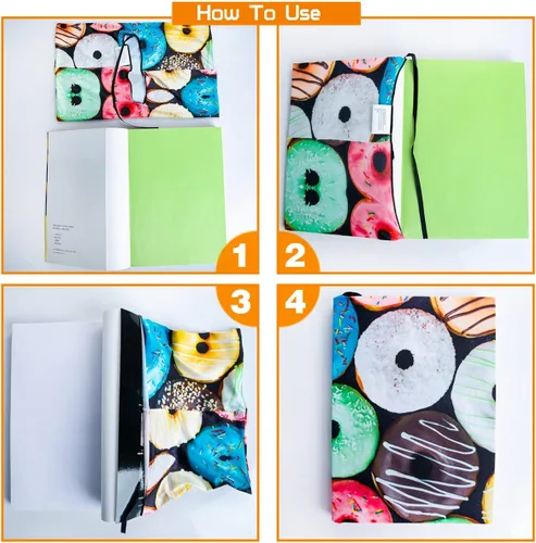 Vista 4 de Funda de libro para libros de bolsillo, tapa dura y libro de texto, 6 fundas de libro jumbo Reusable, Fit 7"x9" to 9"x11", Washable Fabric