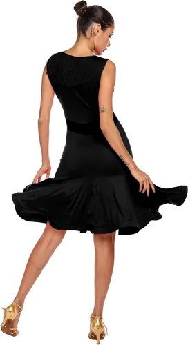 Vista 2 de Vestido sin mangas de malla con abertura en la pierna y volantes de baile latino