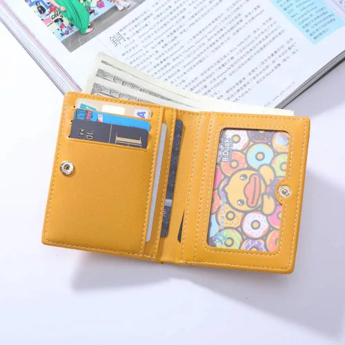Vista 2 de Billetera pequeña de cuero plegable para mujer, mini monedero corto