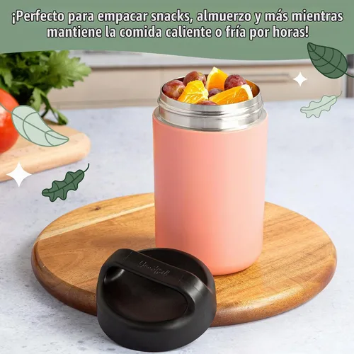 Vista 2 de Goodful Tarro de comida de acero inoxidable, recipiente de almacenamiento de alimentos aislado con sello al vacío de doble pared con asa de Rubor