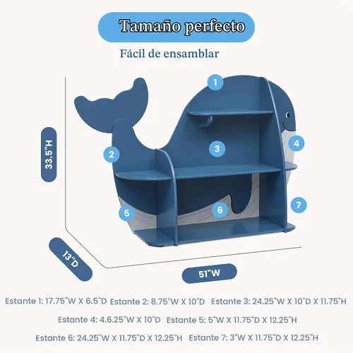 Vista 3 de Delta Children - Estantería Whale, certificación Greenguard Gold, color azul