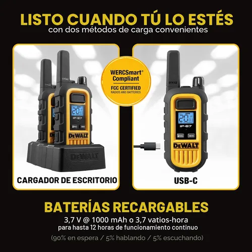 Vista 10 de DEWALT DXFRS300 - Walkie talkies resistentes de 1 vatio, impermeable, resistente a los golpes, largo alcance y radio bidireccional recargable