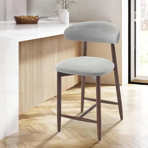 Vista 14 de Taburetes de bar tapizados de altura de mostrador, sillas de isla de cocina con respaldo, taburetes de mostrador modernos con patas de madera