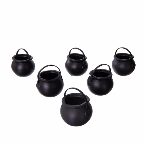 Vista 2 de Decoración para Halloween My Other Me Mini Cauldrons Negros Con asas (6 uds) (5 x 7 x 7 cm)