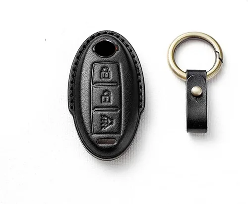 Vista 11 de SANRILY Funda de cuero para llavero de 3 botones para Nissan Armada Rogue Murano Cube 370Z Leaf Juke Quest sin llave con llavero de gato de la Negro