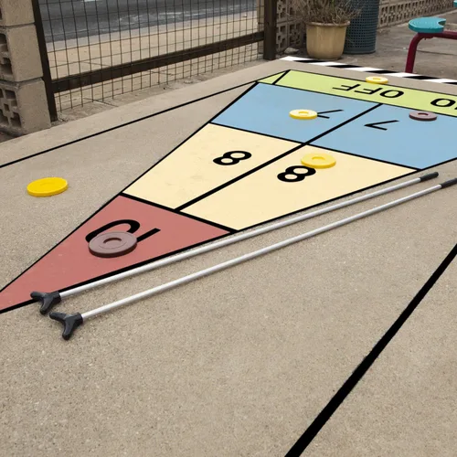 Vista 5 de Champion Sports Classic Group Games Shuffleboard Set: Champion Sports Indoor Outdoor 8 Puck 4 Cue Sticks Party Game, Yellow
