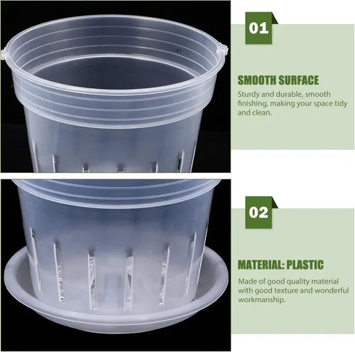 Vista 4 de DOITOOL Plantas de interior macetas de orquídeas, macetas de plástico para orquídeas con agujeros y platillos, macetas de orquídeas transparentes
