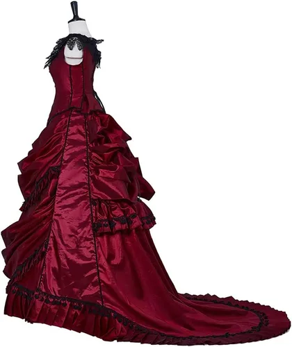 Vista 5 de Vestido de novia gótico victoriano para mujer, vestido largo renacentista vintage, vestido de baile steampunk, vestido de noche