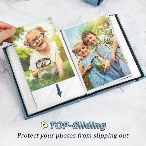Vista 4 de Paquete de 2 álbumes de fotos de 4 x 6, mini álbum de fotos pequeño de 4 x 6 pulgadas, 100 bolsillos para libro de fotos, mini libro de fotos, Azul