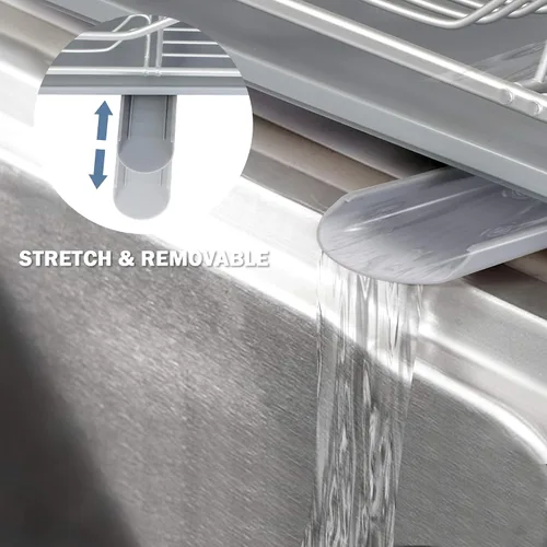 Vista 5 de Escurridor de platos con tabla de drenaje giratoria de 360° y boquilla de drenaje, escurridor de platos de aluminio inoxidable de 2 niveles